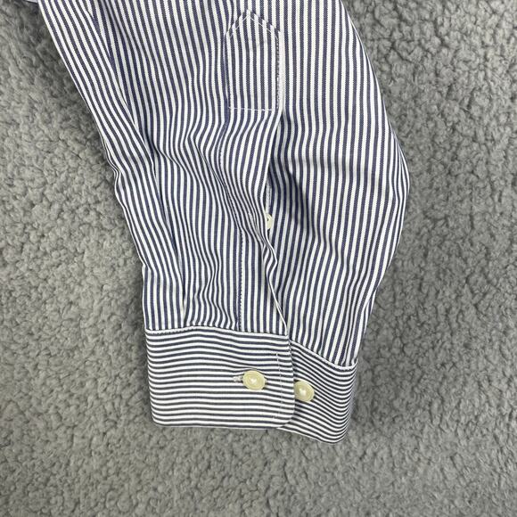 Eddie Bauer Men's Large Blue White Striped Cotton Long Sleeve Button Up Shirt - Picture 9 of 10
